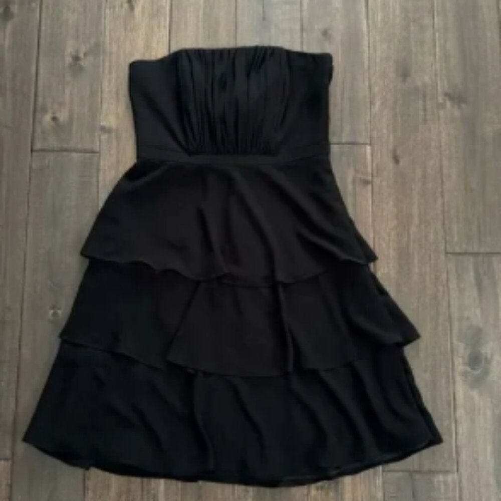 White House Black Market Black Strapless Tiered Ruffle Dress 4